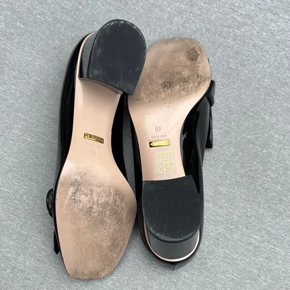 Gucci Black Patent Leather Marmont Fringe Loafers Sz.40